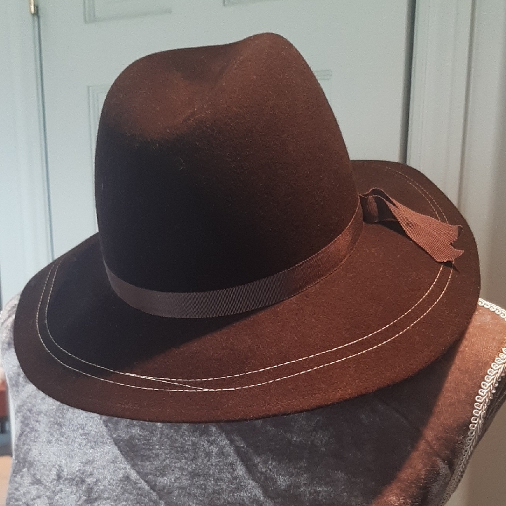 70's🦌Doeskin FELT 100% WOOL Elegant CHOCOLATE🍫Brown Fedora Hat